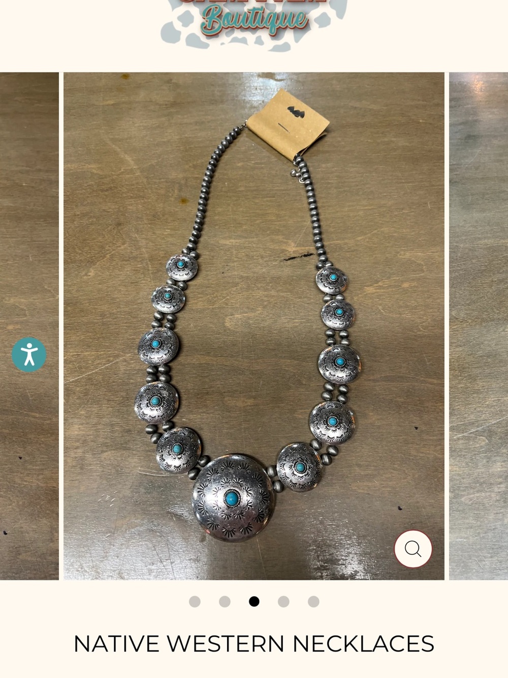Boutique Faux Turquoise & Silver Tone Concho Statement Necklace - Picture 4 of 4